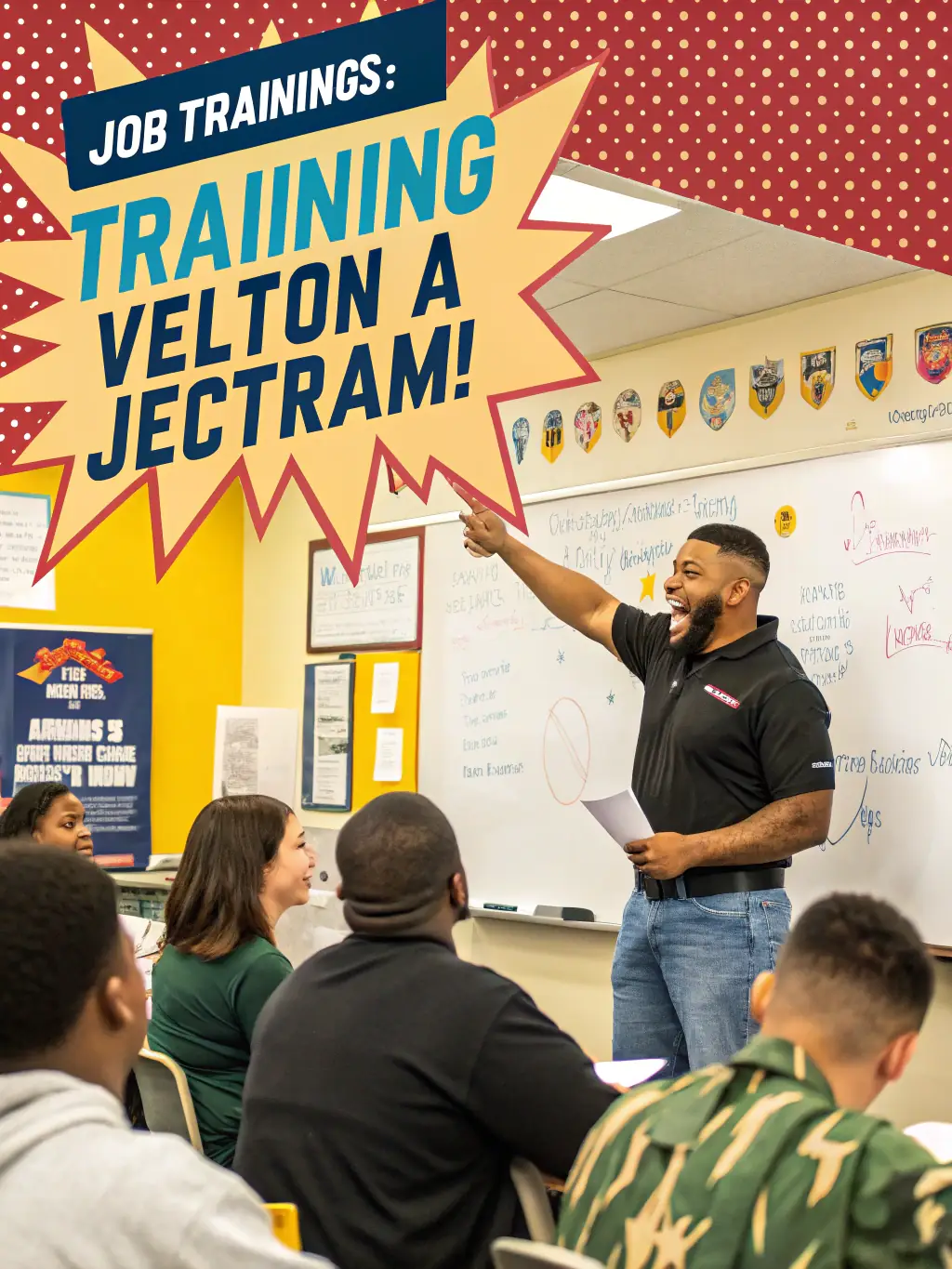 A group of veterans participating in a job skills workshop, learning resume writing and interview techniques from a professional instructor.
